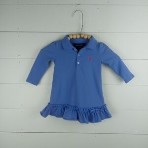 Ralph Lauren girls size 9 mos periwinkle blue ruffle hem collared polo dress